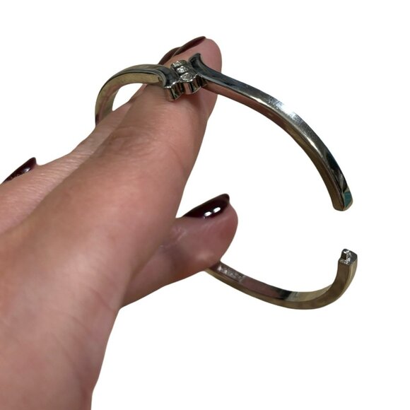 Vintage Clamper Style Silver Tone 3 Rhinestone Bracelet Cute Timeless Bangle - Picture 5 of 7